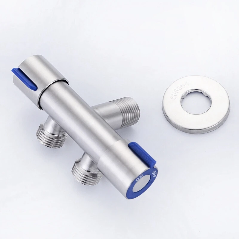 (A02R] Robinet d'angle à trois voies en acier inoxydable 304 G1/2 x 1/2, double poignée, double commande, robinet multifonction