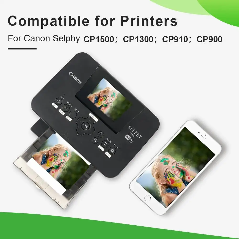 Conjunto de papel e tinta para impressora fotográfica Canon, Selphy CP1300 compatível Selphy CP1500 CP1200 CP910 CP900, KP108IN KP36IN, Folhas de 3