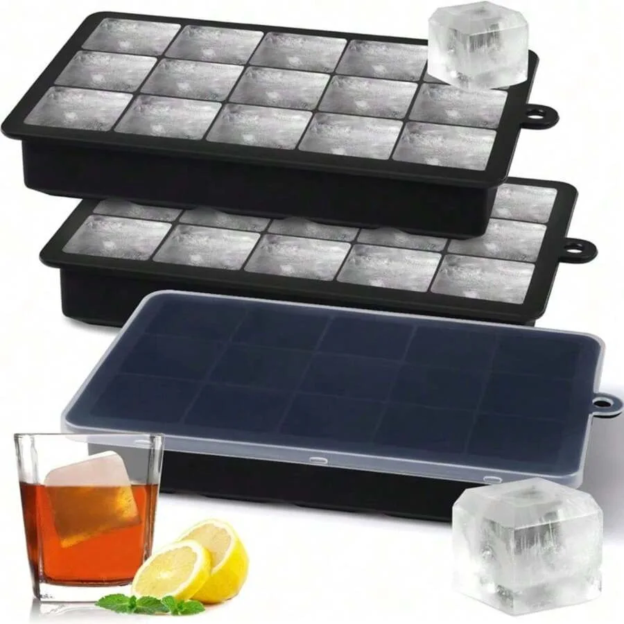 Silicone Ice Cube Mold 4/15 Grid Big Square Tray Non-toxic Durable Pub Wine Ice Blocks Maker