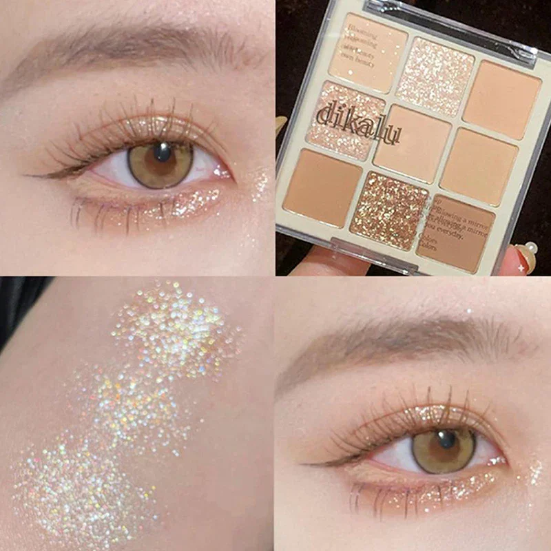 DIKALU 9 Colors Glitter Eyeshadow Palette Korean Makeup Cosmetic Professional Eye Shadows Palette Neon Glitter Eyeshadow Palette