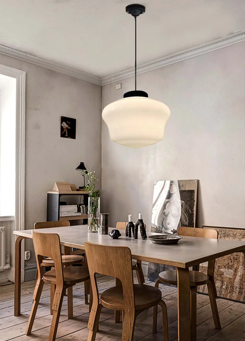 Nordic Minimalist Glass Pendant Light With Single Head Antique Style Cream Hanging Light Study Bar Counter Front Desk Studio