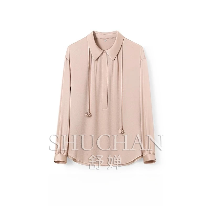 

New25 Spring, High-gloss Commuting 22 Mmi Plain Crepe Satin Silk Versatile Long-sleeved Shirt Women
