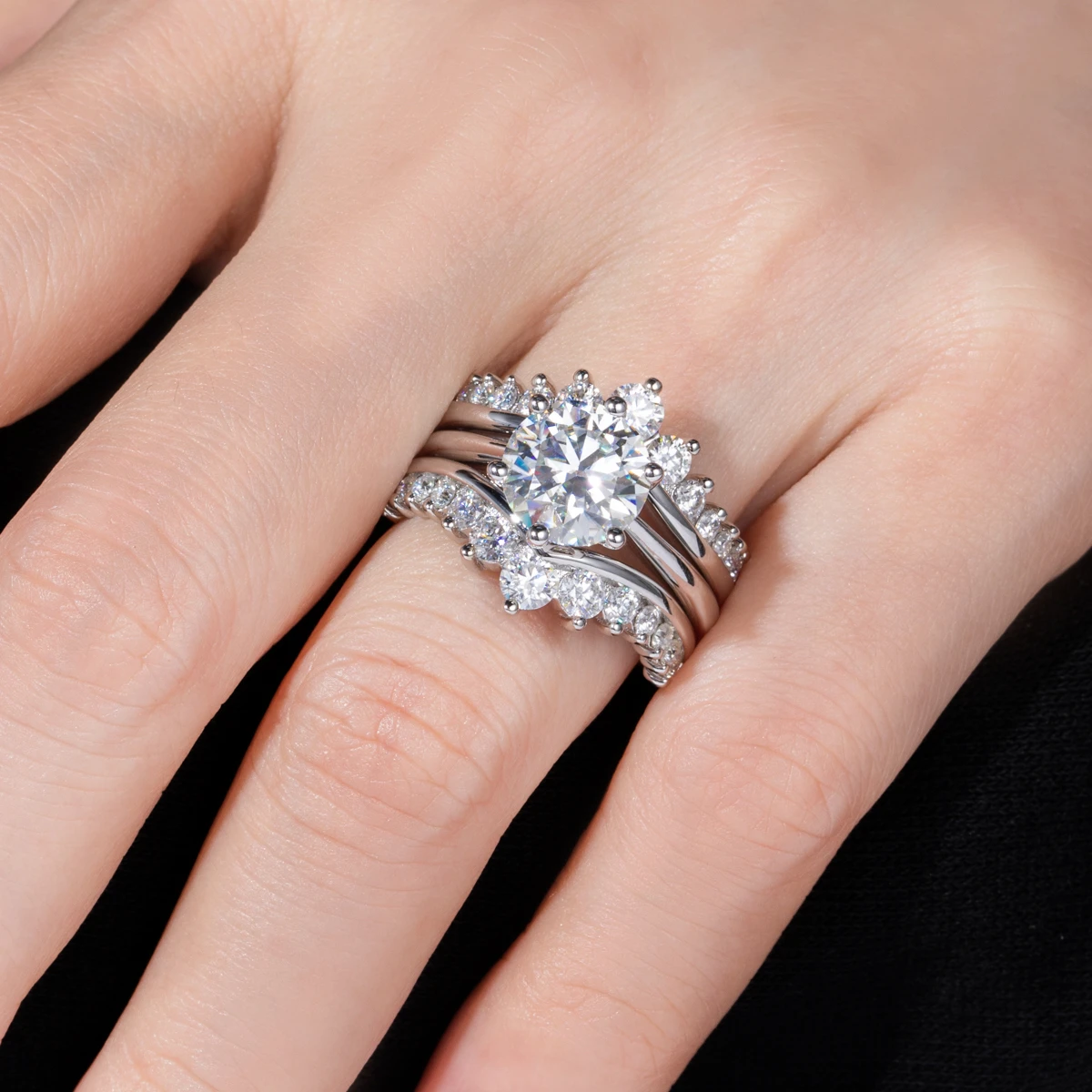 3CT D‑Color VVS1 Moissanite Bridal Ring Set Pass Diamond Tester S925 Sterling Silver 18K Gold Plated Luxury Wedding Band Fine Jewelry Gift For Women Girls Engagement Anniversary Wholesale