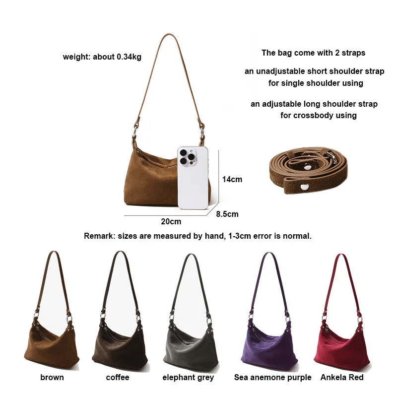 2024 New Women Suede Bag Female Frosted Cowhide Split Leather Single Shoulder Bag Wholesale Lady Trendy Crossbody Messenger