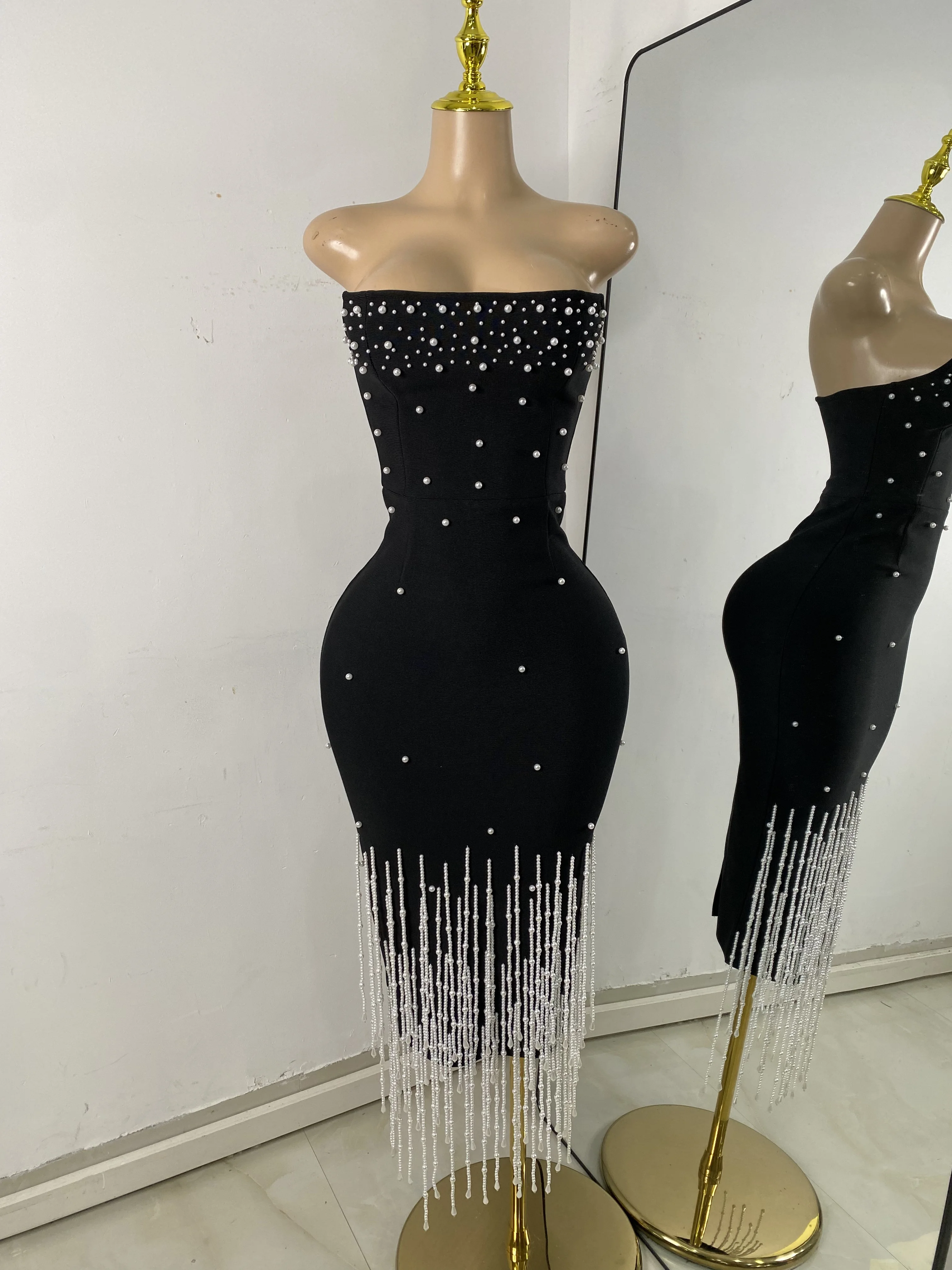 Robe de soirée de luxe en cristaux et diamants pour femmes, robe noire sexy pour anniversaire, tenue de scène pour chanteuse de boîte de nuit