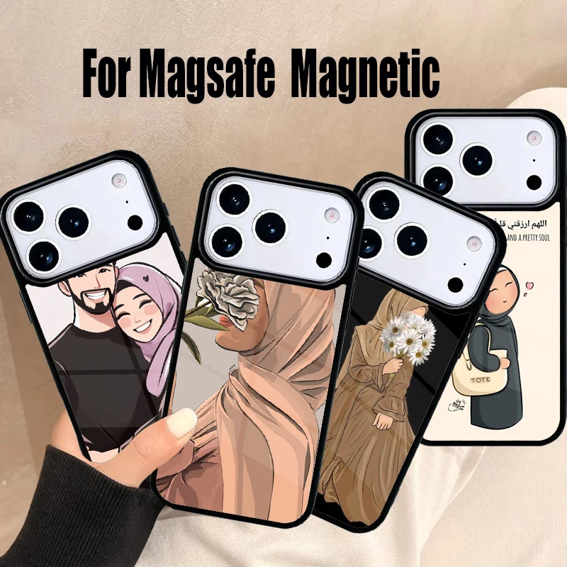Muslim Arabic Hijab Girl Phone Case For iPhone 17 Air 16e 15 14 13 12 11 Pro Max Plus Magsafe Wireless Magnetic Cover