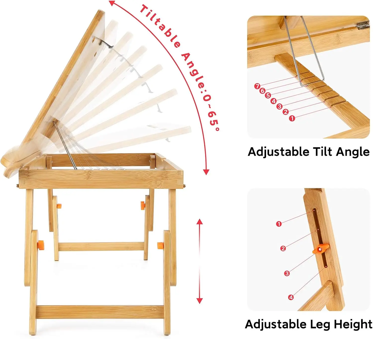 

Laptop Desk Adjustable Drafting Desk Foldable Bamboo Bed Tray with Tablet Slot for Adult Kids, Large