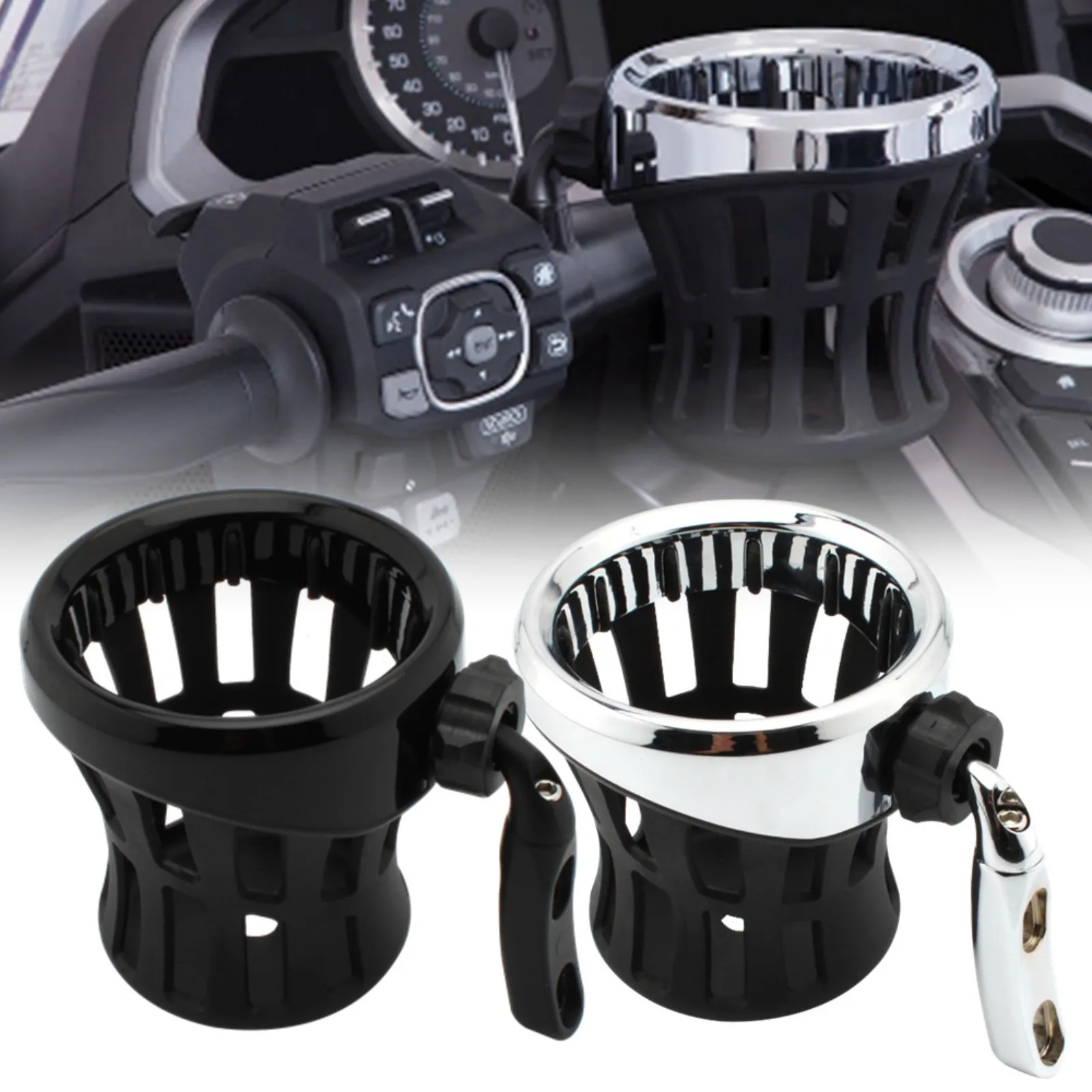 

For Harley GL1800 2018+ Motorcycle Cup Holder 360° Swivel Handlebar Drink Basket