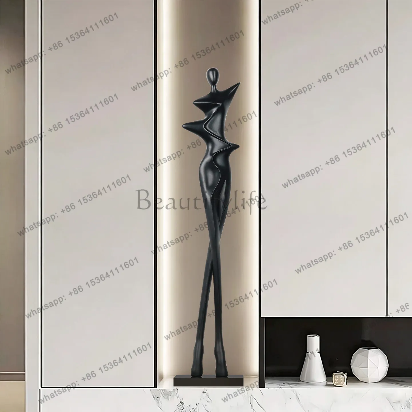 Italian minimalist art figure sculpture vertical ornament living room entrance niche
