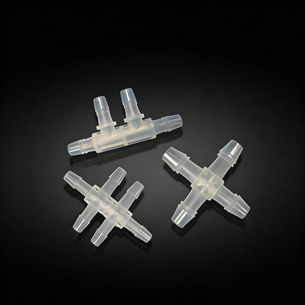 

10PCS 4-Way Double T Plastic Connector PP Material for Barbed Connection