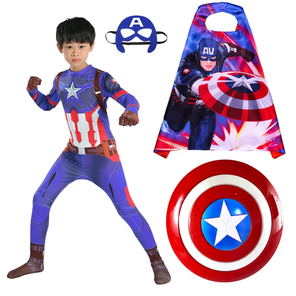 

Captain America's Tight Fitting Cosplay Costume For Boys and Girls' School Performances Halloween Party Costume