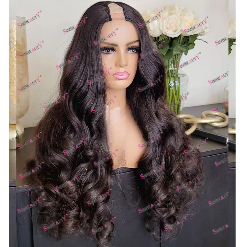 Dark Brown #2 Loose Wave 100% Virgin Human Hair 1x4 Size U Part Wigs Thick Ends with 6Clips Natural Real Look U Part Daily Wigs