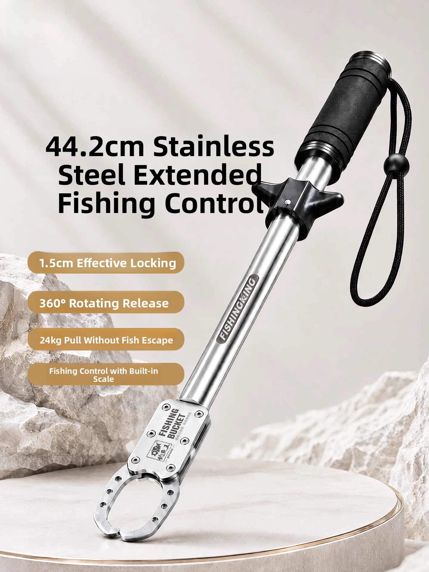 フィッシングキング-ステンレス鋼製魚捕りクランプ-スケール付き-拡張大型魚口用-多機能釣り道具
