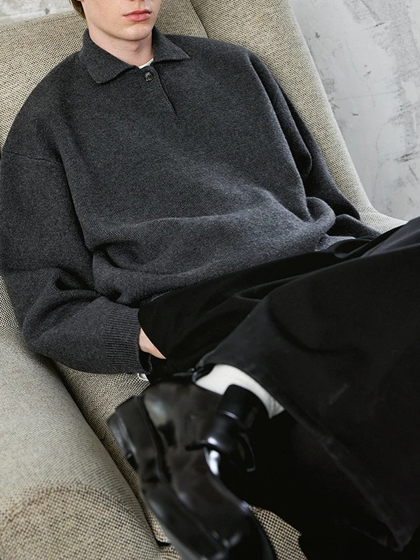 Loose Fit Neck Knitwear Sweater Men Women Autumn Winter Thickened Small Collar Casual Style Polyester Fiber Long Sleeve