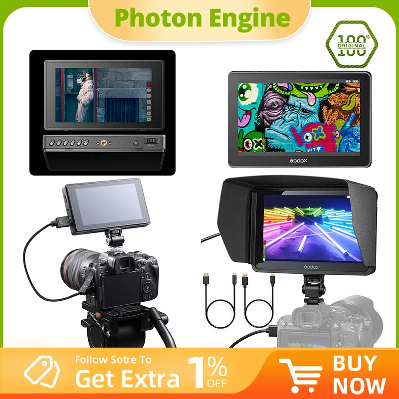 Монитор Godox GM55 5.5 дюймов, GM7S 7 дюймов, 4K, для DSLR-камер, с 3D LUT, сенсорный экран, IPS, FHD 1920x1080, видео 4K, HDMI, полевой монитор для DSLR.