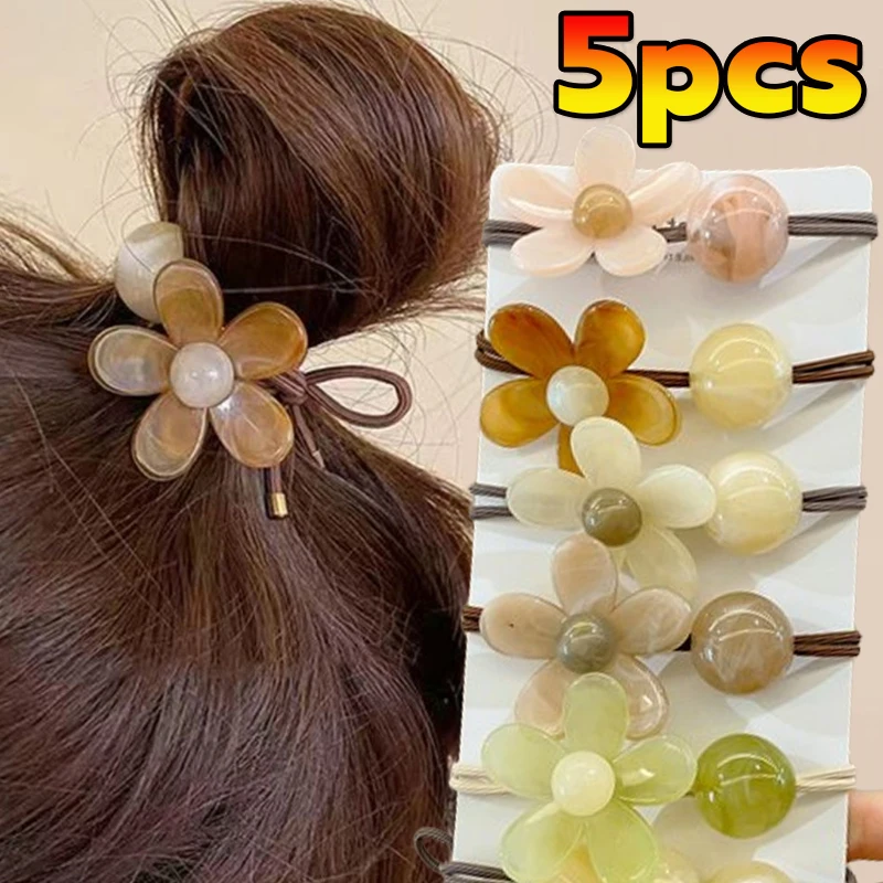 5Pcs New Fashion Women Sweet Hair Tie Set Cute Flower Elastic Hair Bands Hair Ropes Scrunchies Headwear Hairs Accessories