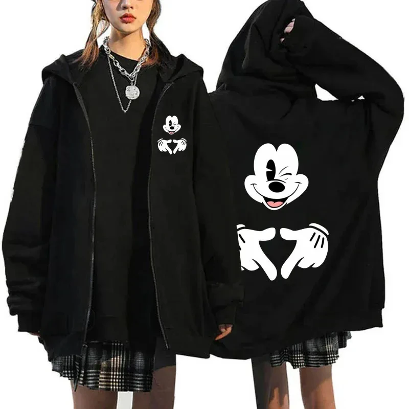 Moletom com zíper mickey mouse masculino e feminino, moletom extragrande preto, moda anime dos desenhos animados, roupas de casal, casaco, jaquetas,