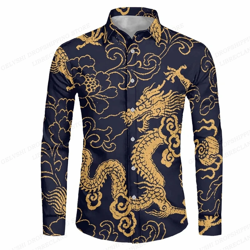 New Men\'s Button Shirt Dashiki African Print Long Sleeve Shirts Tops Traditional Couple Clothes Hip Hop Ethnic Style Clothing