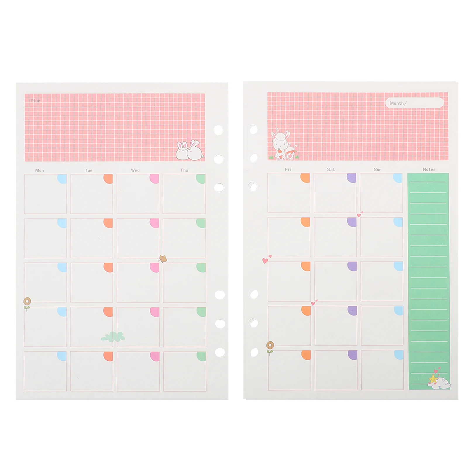 1PC Colorful A5 Size 6 Holes Loose Leaf Paper Filler Paper Refills for Spiral Notebook Monthly Planner Notepad (Monthly Plan Pat