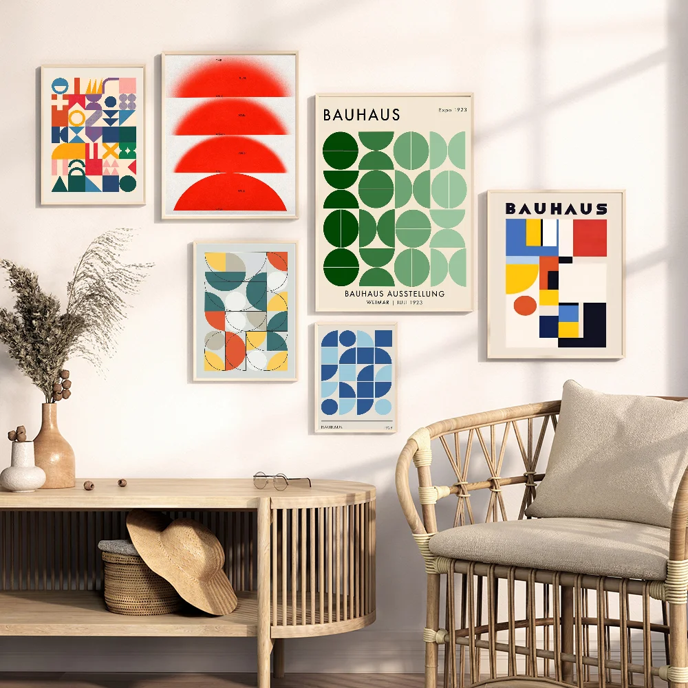 

Modernist Bauhaus Geometric Canvas Movie Sticky Posters Fancy Wall Sticker For Living Room Bar Decoration Vintage Painting