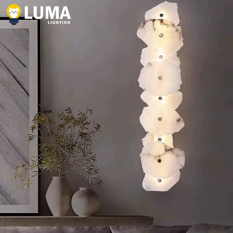 Modern Luxury Spanish Marble Wall Light Alabaster & Solid Copper Wall Sconce Lamp for Bedroom Bedside Livingroom Aisle Staircase