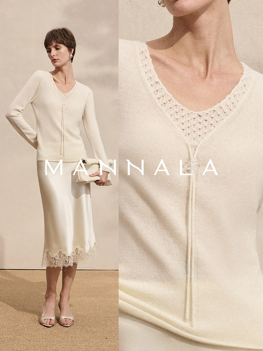 

Mannala Gentle Hollow Breathable Ultrine Merino Wool Knitted Sweater Women's Faion Spring Season Long Sve Woolen Knitwear