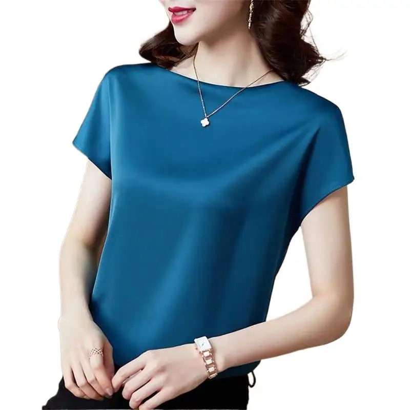 Hot Sale 2024 Summer Korean style Women Fashion Silk satin shirts Plus size Office Lady elegant Acetate satin blouse tops mujer