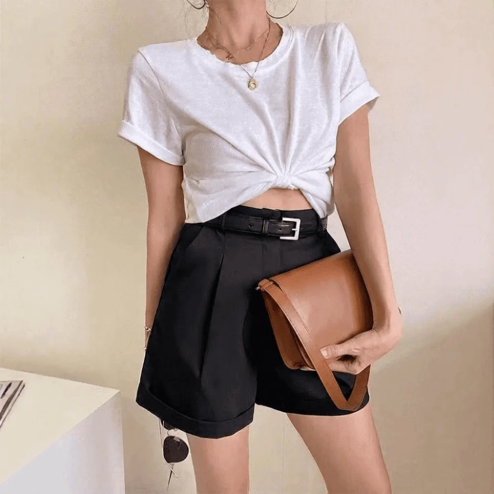 Classical White Black Women Shorts Casual All-match High Waist Shorts Loose Comfortable Wide Leg Shorts Daily Wear