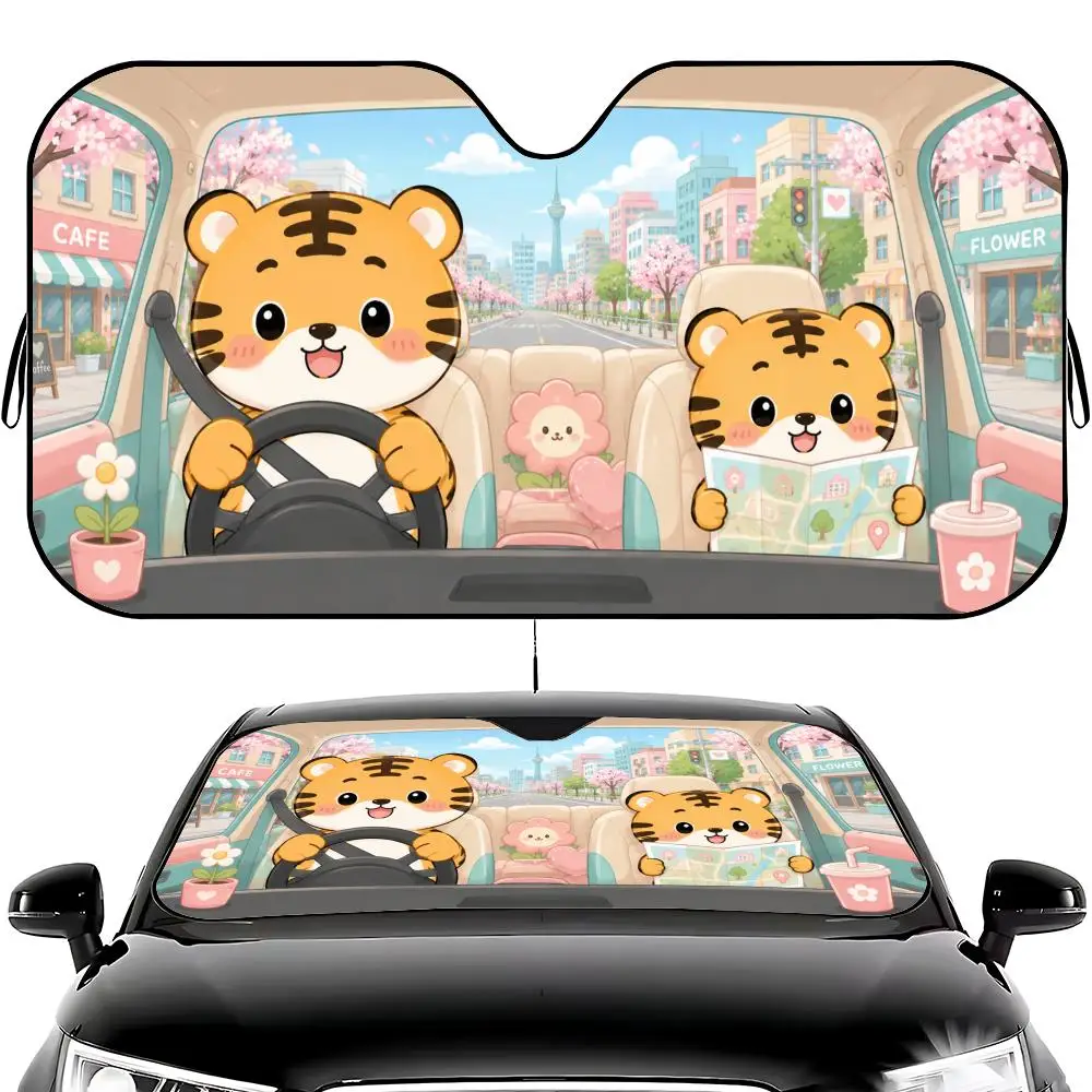 

animal Tiger Sun Visor Car Windshield Sun Visor - Foldable Universal Fit UV Block Heat Insulation Sunshade