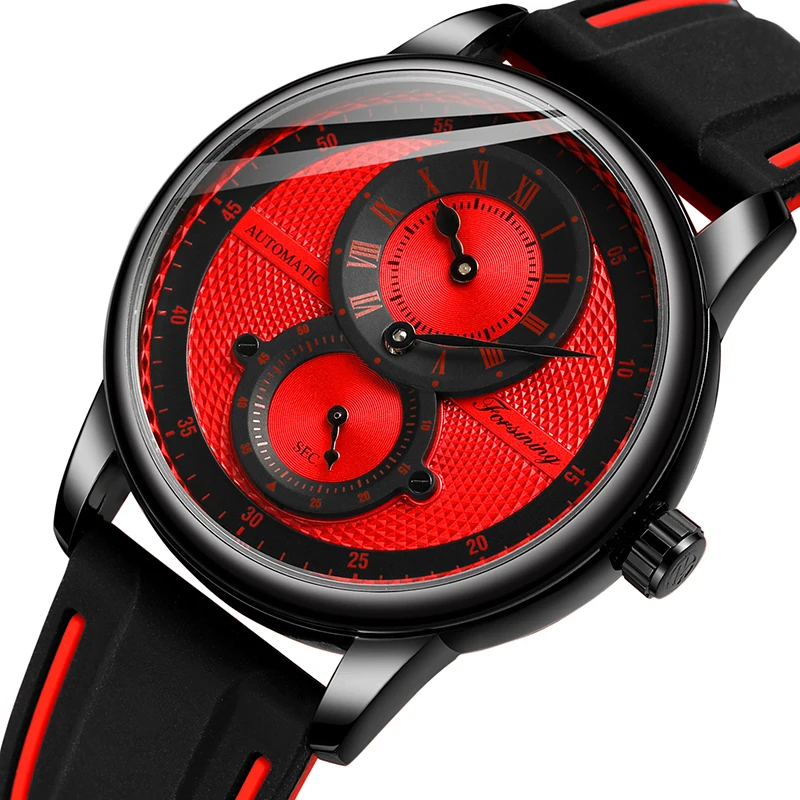 Forsining neue Mode Sport Racing Design rote Herren uhren Top-Marke Luxus männliche automatische mechanische Armbanduhren reloj hombre