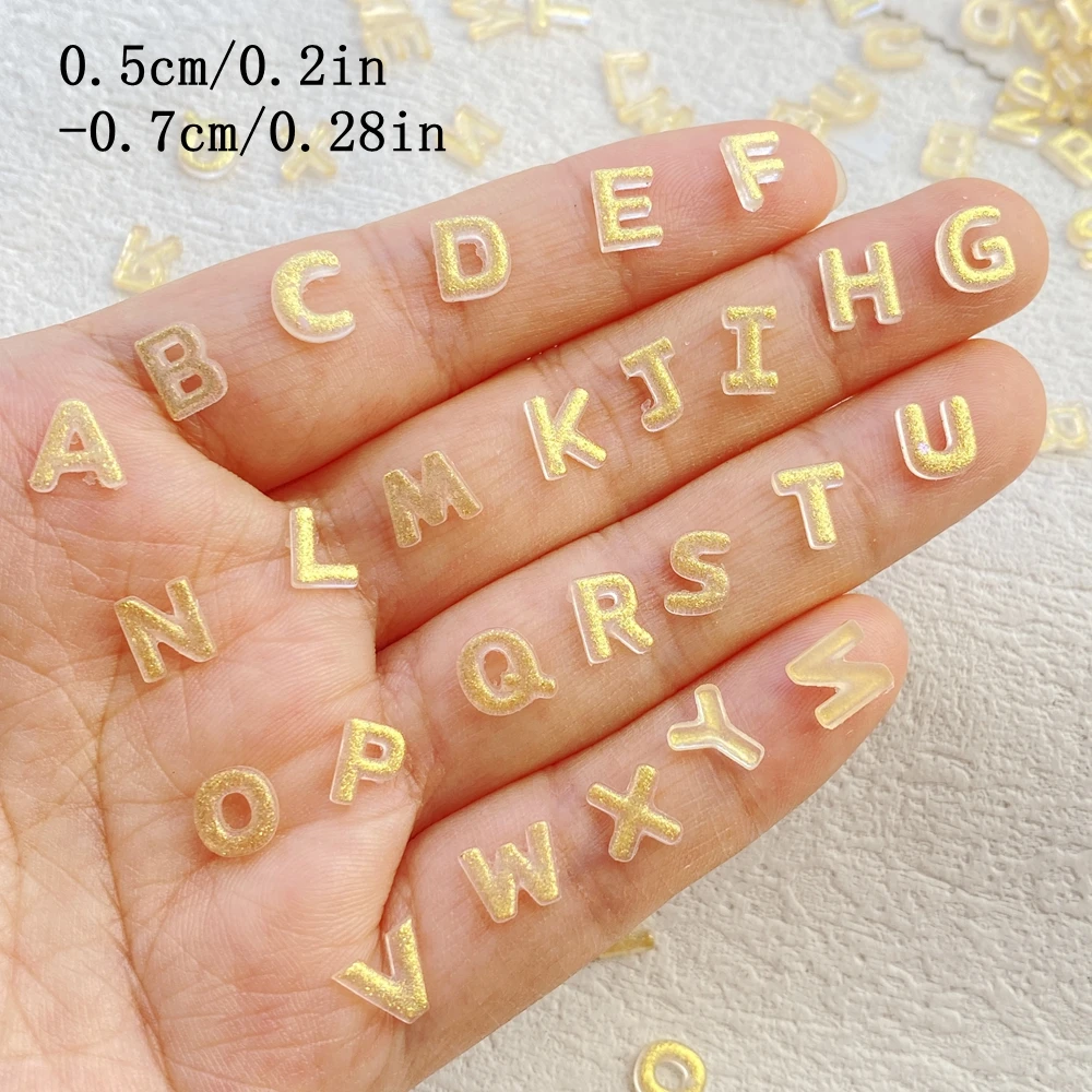 200pcs Mixed Resin Mini 26 golden letters Nail Art Flat back Stone Applique DIY Christmas Charms Scrapbook Decor Crafts