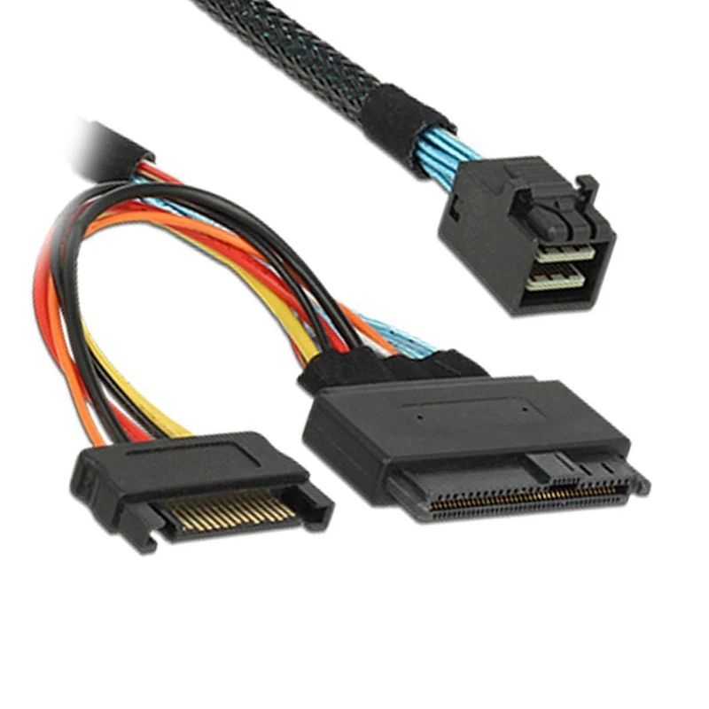 Built-In 12G Mini SAS HD To U.2 / SFF-8643 To SFF-8639 Cable 0.5M With 15-Pin SATA Power Supply, Suitable For U.2 SSD