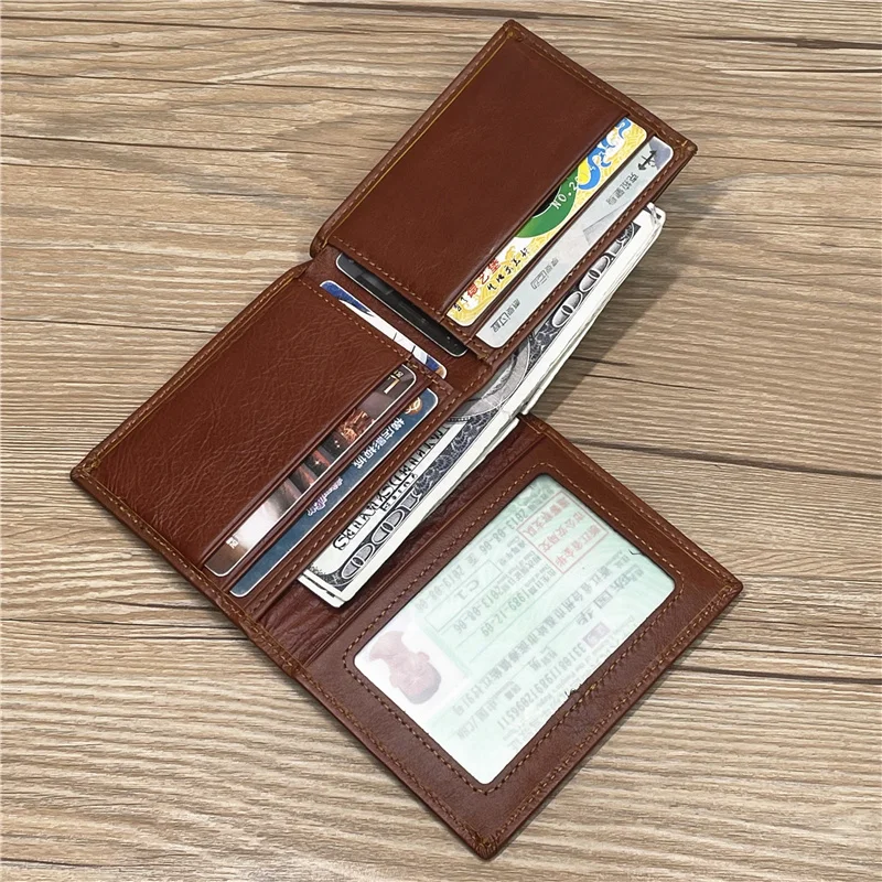 

Genuine Leather Wallet For Men Male Natural Cowhide Vintage Business Short Bifold Men's Purse With Credit Card Holder ID Window