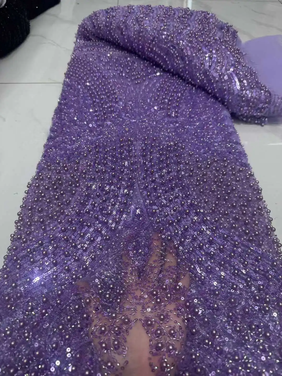 أحدث النيجيري الأفريقي 2025 فرنسا رائجة البيع تول أقمشة الدانتيل مع الخرز الترتر الراقية للعروس حفل زفاف خياطة فساتين