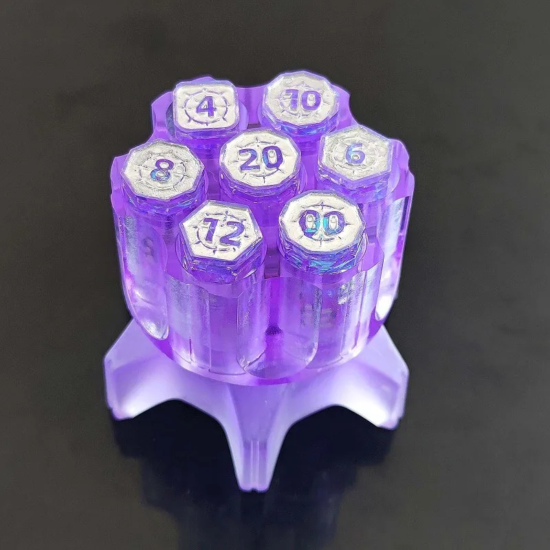

Polyhedral Bullet Dice Set of 7 with Spinning Revolver Cylinder Container for D&D, Sci-Fi, War, or Crime Theme Tabletop Games