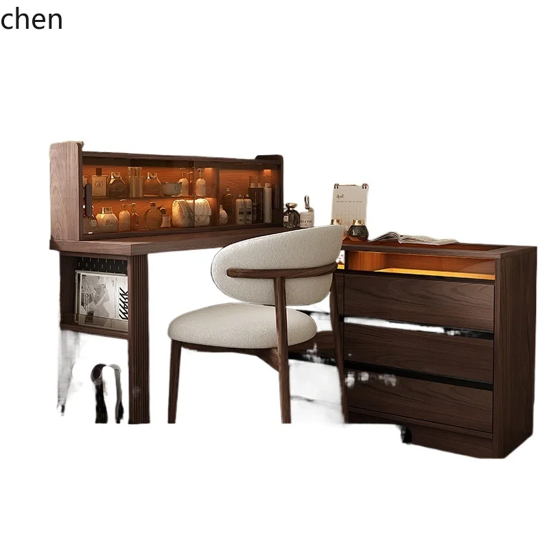 

ZWS. Dresser, chest, integrated solid wood master bedroom, black walnut corner makeup table