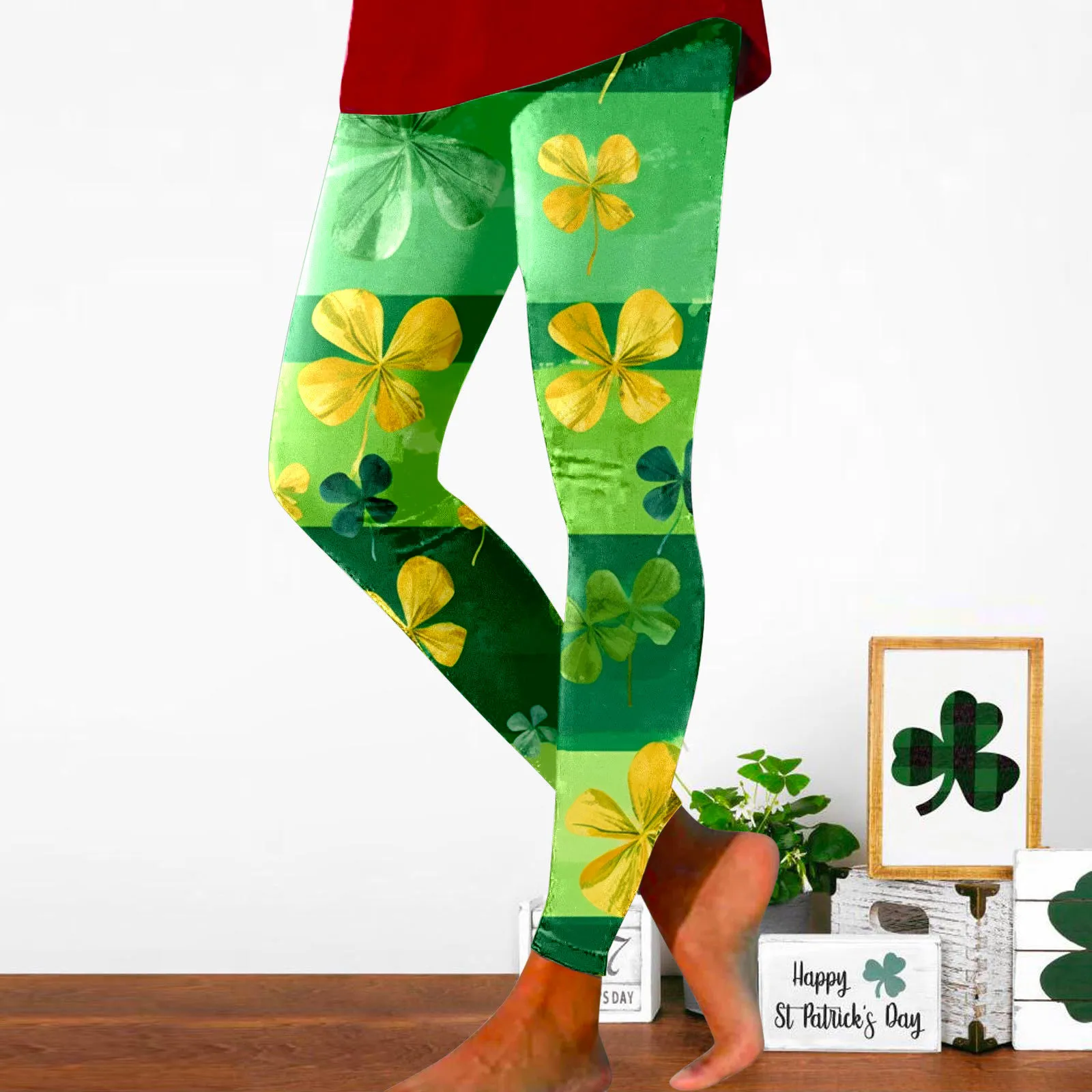 Stylish St Patricks Day Print Leggings Women Yoga Gym Workout Tights Pantalones High Waist Sexy Legging Pants Home Clothing