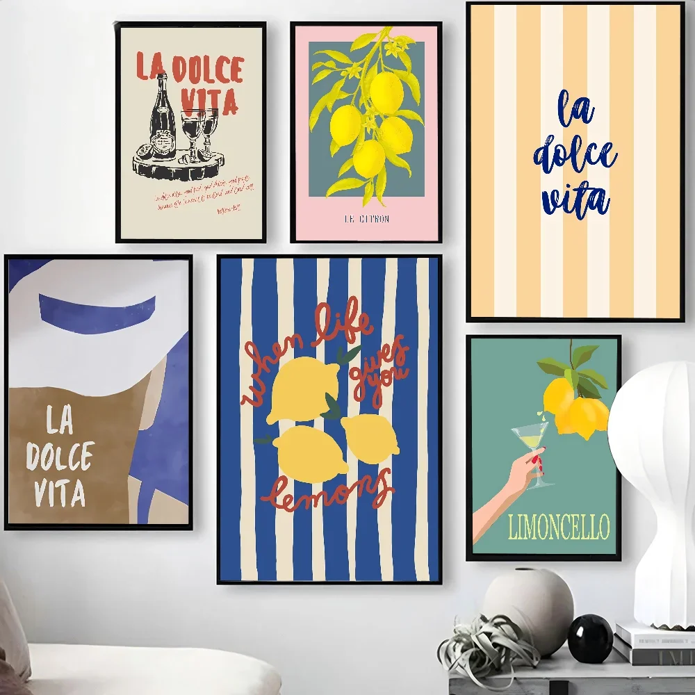 الحد الأدنى لا دولتشي فيتا الليمون قماش المشارك الفاكهة الليمون الطازجة جدار الفن لغرفة المعيشة الحديثة غرفة نوم بار مقهى وديكور المنزل l