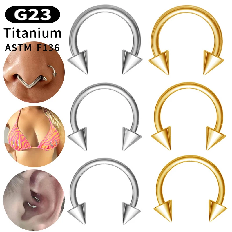 

10Pcs G23 Titanium Piercing Goth Body Piercing Jewelry Nose Ring Septum Horseshoe Spiked Cartilage Tragus Helix Ear Stud 16G