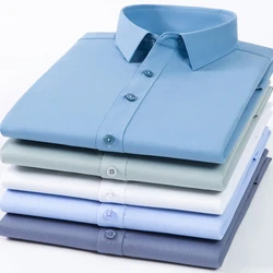 Chemise en fibre de bambou à manches longues pour hommes, respirante, confortable, anti-déformable, décontractée, à la mode, bureau, affaires, chemises formelles