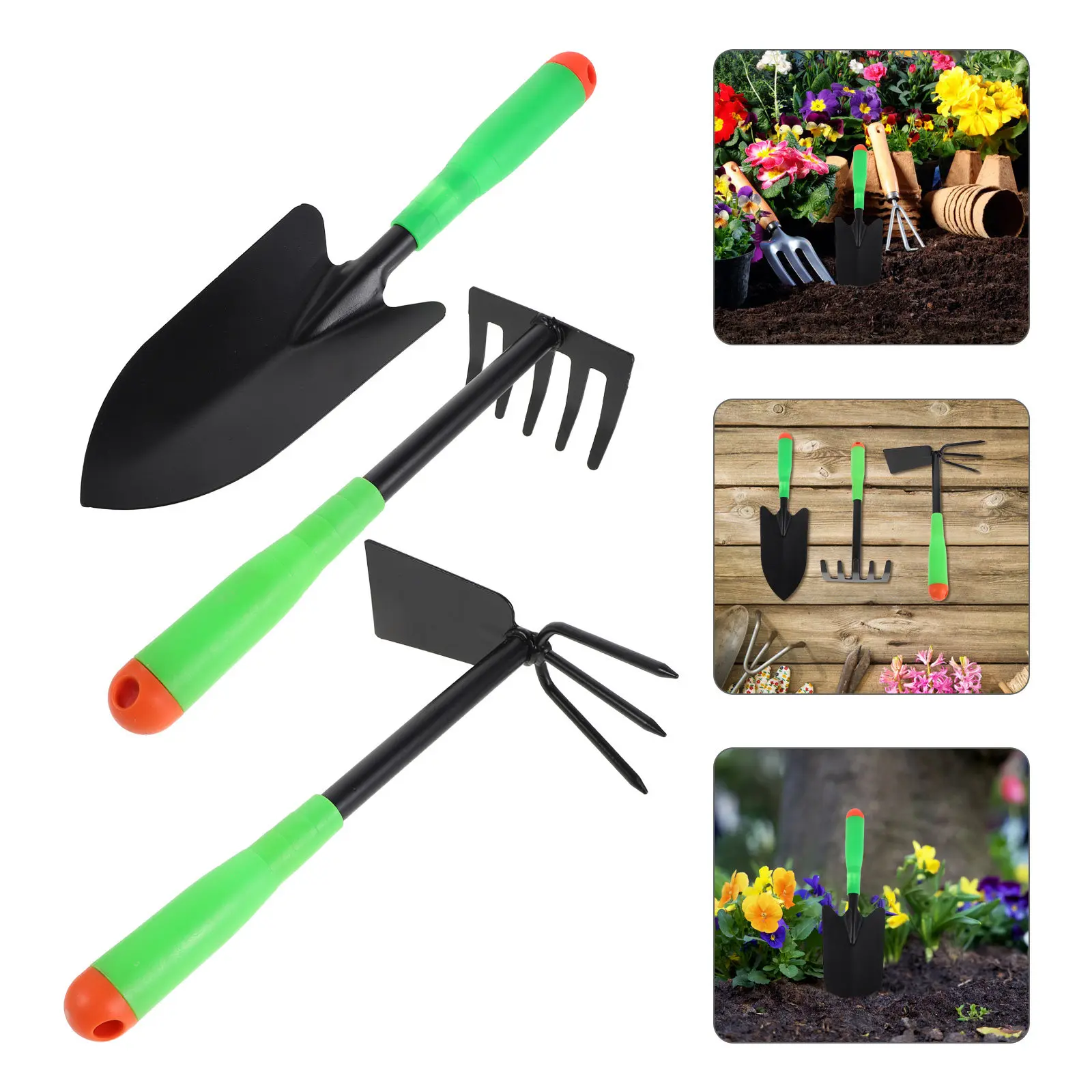 1Set Tool Set Ergonomic Mini Shovel Rake Hoe for Flower Vegetable Planting Transplanting Balcony Outdoor Park Use