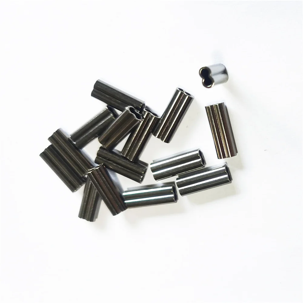 100Pcs 0.8mm-2.0mm Fishing Black Double Barrel Crimping Copprr Sleeve Fishing Line Wire Tube Connector Fishing Accessories Pesca