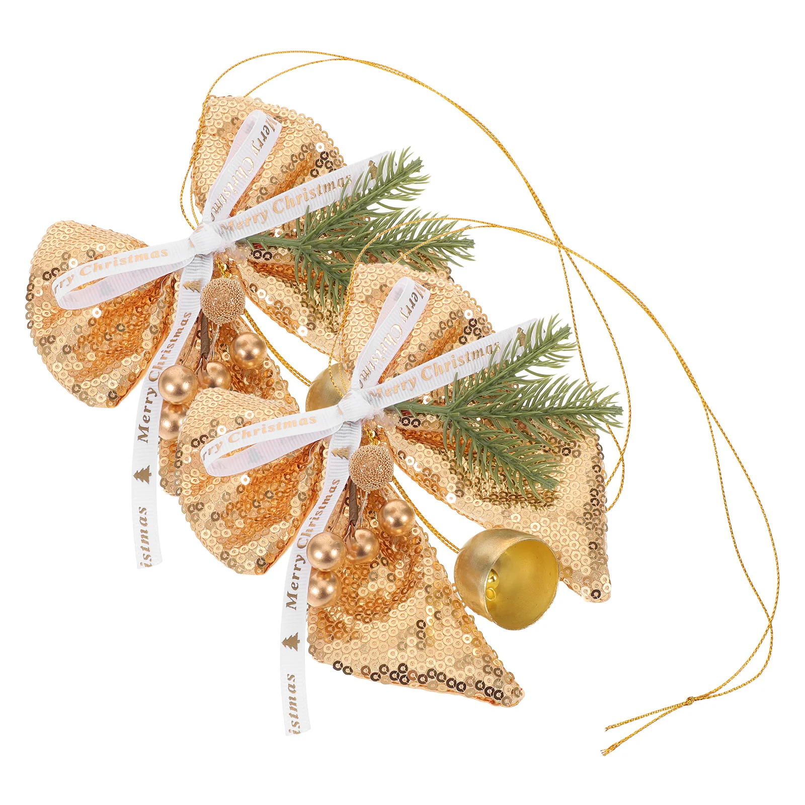 

2Pcs Holiday Bell Hanging Decor Metal Pendant with Sequin Bows for Christmas Tree Wreaths Festive Party Decoration Ornaments