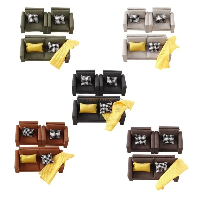

U50F 1/12 Scale Miniature Couch Sofa For Dollhouses Bedroom Modern Wooden Furniture