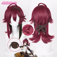 Impact Shikanoin Heizou Cosplay Wig 55cm Dark Red Wig Cosplay Anime Cosplay Wigs Heat Resistant Synthetic Wigs Halloween