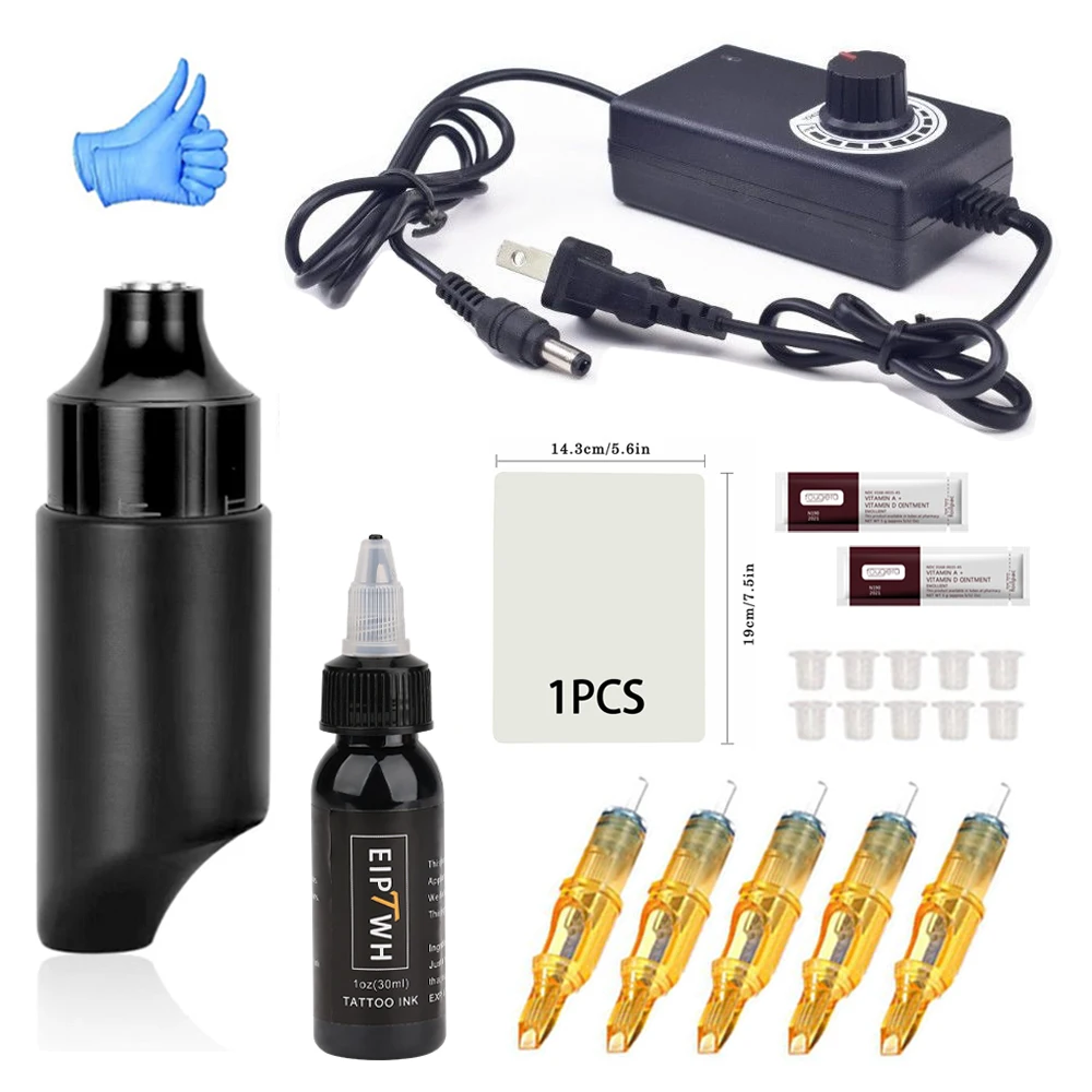 Black Short Tattoo Pen Kit DC Interface and Ergonomic Design Comfortable pen grip Electric motor practice machine