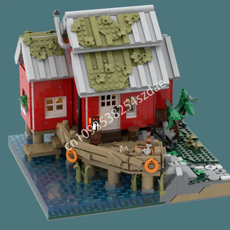 2729 Uds. MOC el hogar del pescador edificios modulares bloques de construcción ensamblar niños cumpleaños juguete para regalo de Navidad