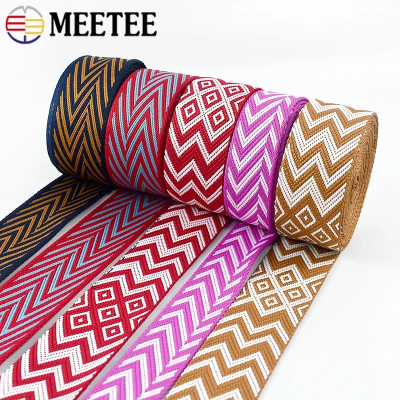 2/3/5Meters Meetee 38mm 2mmThick Polyester Jacquard Ethnic Webbing Luggage Strap Ribbon Trim Sewing Bias Tape Bag Belt Accessory