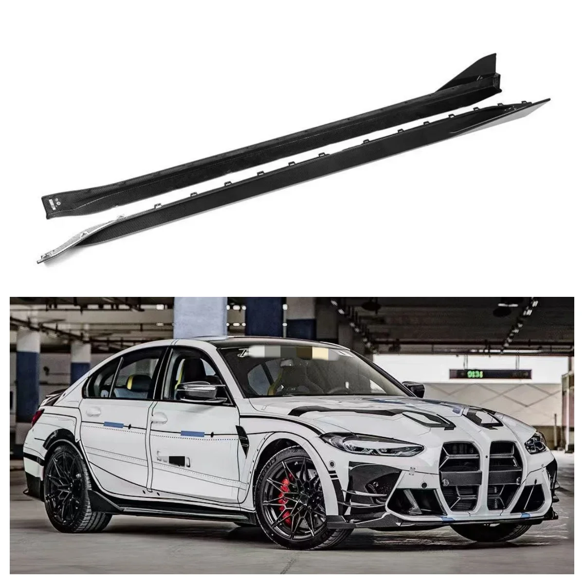 Bestselling 2021-IN car side skirt suitable for M3 M4 G80 G81 G82 G83 MP style dry carbon fiber extended side skirt