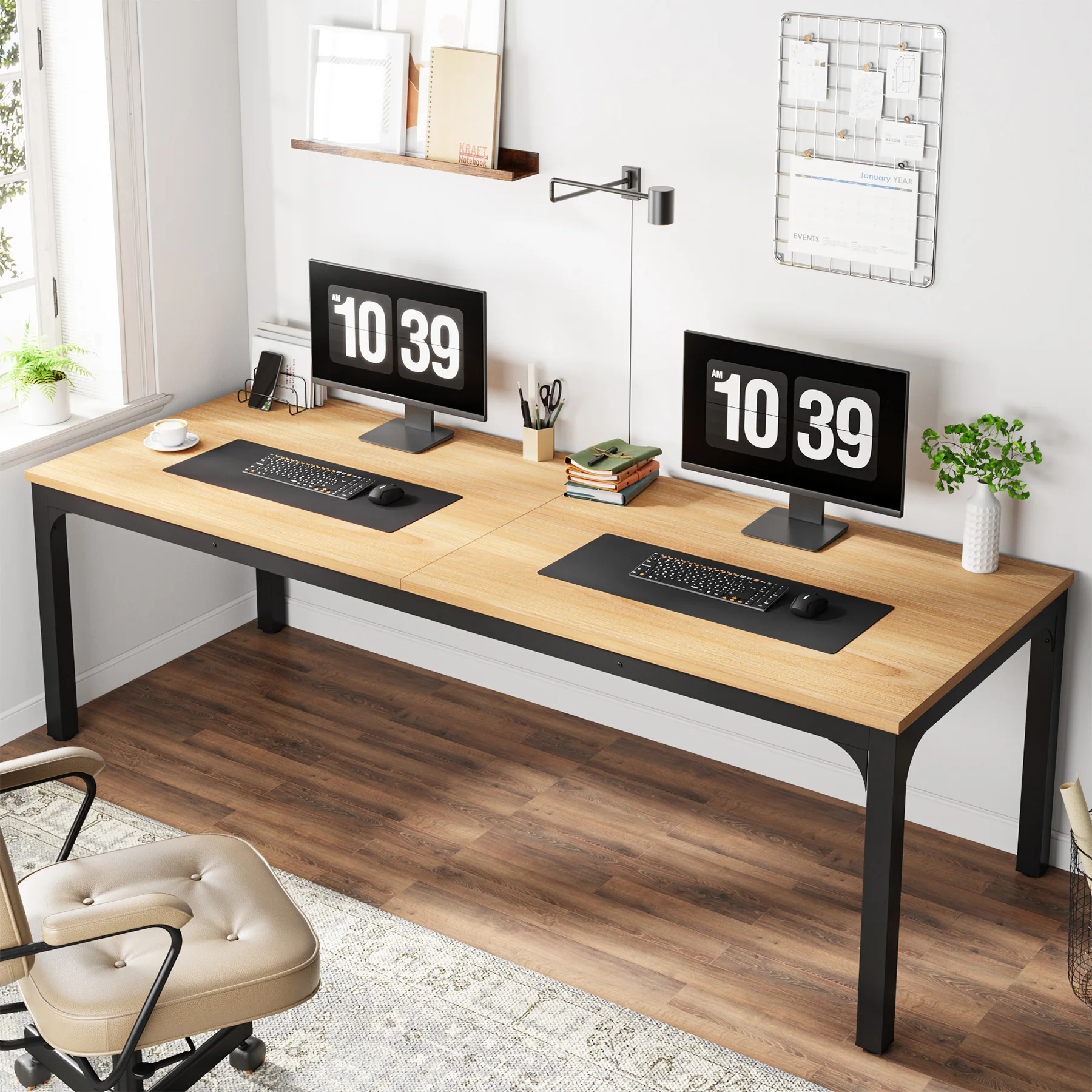 Tribesigns 78,7 inch extra lang computerbureau 2-persoons bureau, dubbel lang bureau, werkstation voor thuiskantoor